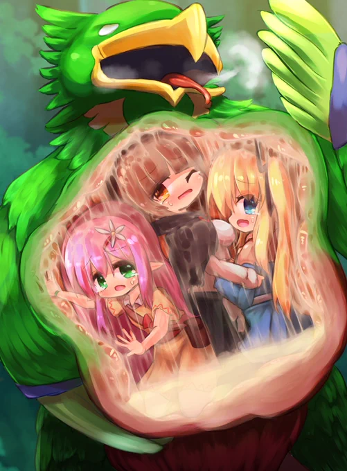 【NSFW 丸呑み】skebより、世界樹Ⅲのビックビルに大喰らいされるマジクラのよそのこ3人ですリクエストありがとうございました! 