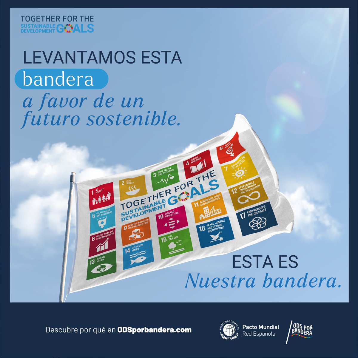 Desde AH! CINE 🏳 alzamos la bandera de los ODS para conmemorar su 8º aniversario.

Los ODS son nuestra hoja de ruta para alcanzar un futuro sostenible por eso hoy ondeamos los #ODSporBandera de la mano del @‌PactoMundial como muestra de nuestro compromiso. 
#TogetherForTheSDGs