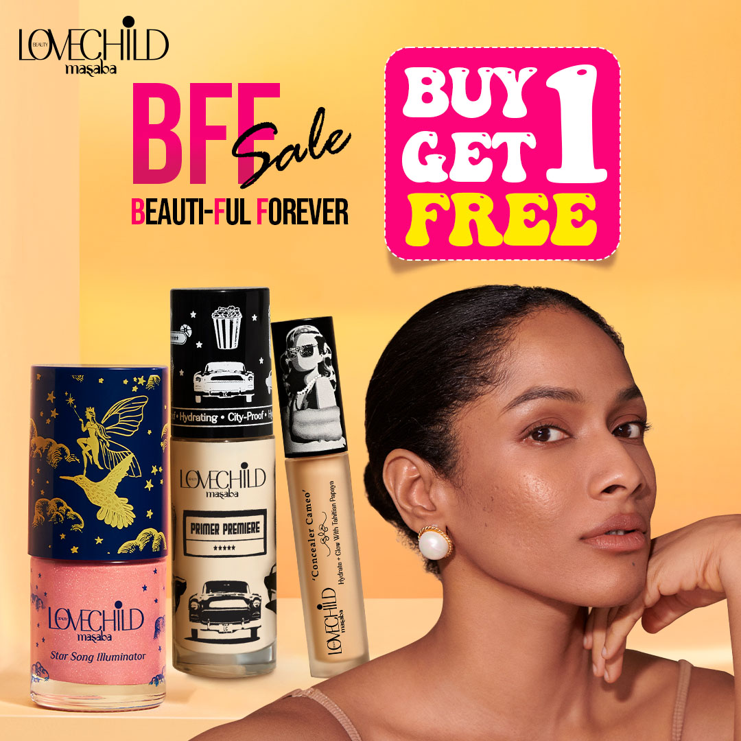 Celebrate the start of festive season with a Buy 1 Get 1 FREE offer sitewide at LoveChild Masaba! Greatest of Offers on LoveChild’s Greatest Of Products at Beauti-Ful Forever Sale 🥳 Shop Now! bit.ly/3P5fRf9 #BFFSale #LoveChildMasaba #LoveChildTribe #MasabaGupta