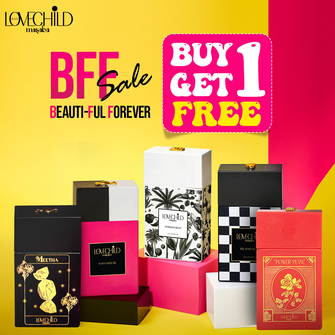 Celebrate the start of festive season with a Buy 1 Get 1 FREE offer sitewide at LoveChild Masaba! Greatest of Offers on LoveChild’s Greatest Of Products at Beauti-Ful Forever Sale 🥳 Shop Now! bit.ly/3P5fRf9 #BFFSale #LoveChildMasaba #LoveChildTribe #MasabaGupta