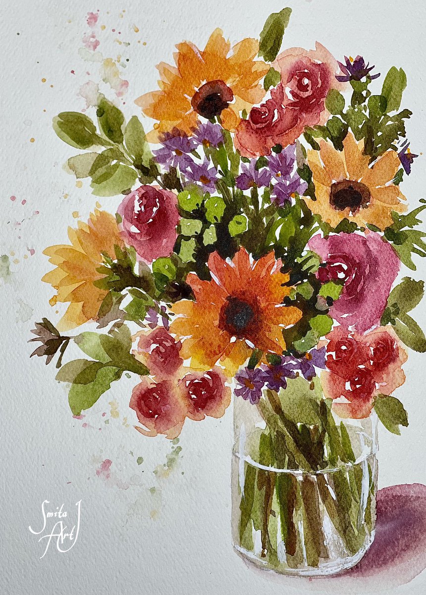 Autumn blooms appear,
Hues of red, gold, nature's cheer,
Season's shift is here 🌼

#watercolorflorals #watercolor #floralart #floral #Autumn #September