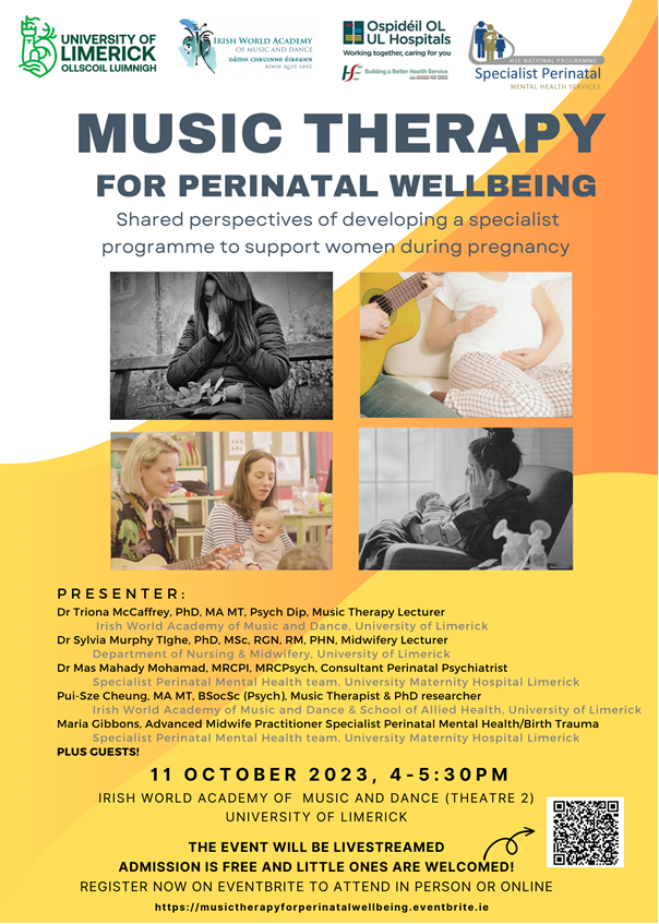 HRI_UL's tweet photo. Music Therapy for Perinatal Wellbeing.

Take a look at the below event on October 11th
@IWorldAcademy @ULHospitals  @sylviamurphyt @MccaffreyTriona @UL_Research @ULGlobal 
#WhyWeDoResearch #HRI_UL https://t.co/4H0ntxCo7W
