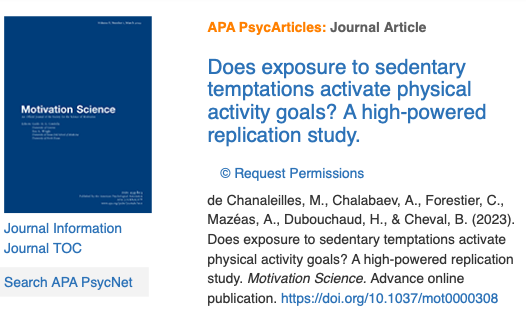 Boris Cheval 🇫🇷🇪🇸 (@chevalboris) on Twitter photo Based on recent concerns about the "asymmetric cognitive pattern" (<a href="/minzlicht/">Michael Inzlicht</a>), we conducted a high-powered replication study to test the activation of physical activity goals by sedentary temptations. The results can be found in <a href="/motsci/">Motivation Science</a>
Link here
psycnet.apa.org/doiLanding?doi… Based on recent concerns about the "asymmetric cognitive pattern" (<a href="/minzlicht/">Michael Inzlicht</a>), we conducted a high-powered replication study to test the activation of physical activity goals by sedentary temptations. The results can be found in <a href="/motsci/">Motivation Science</a>
Link here
psycnet.apa.org/doiLanding?doi…