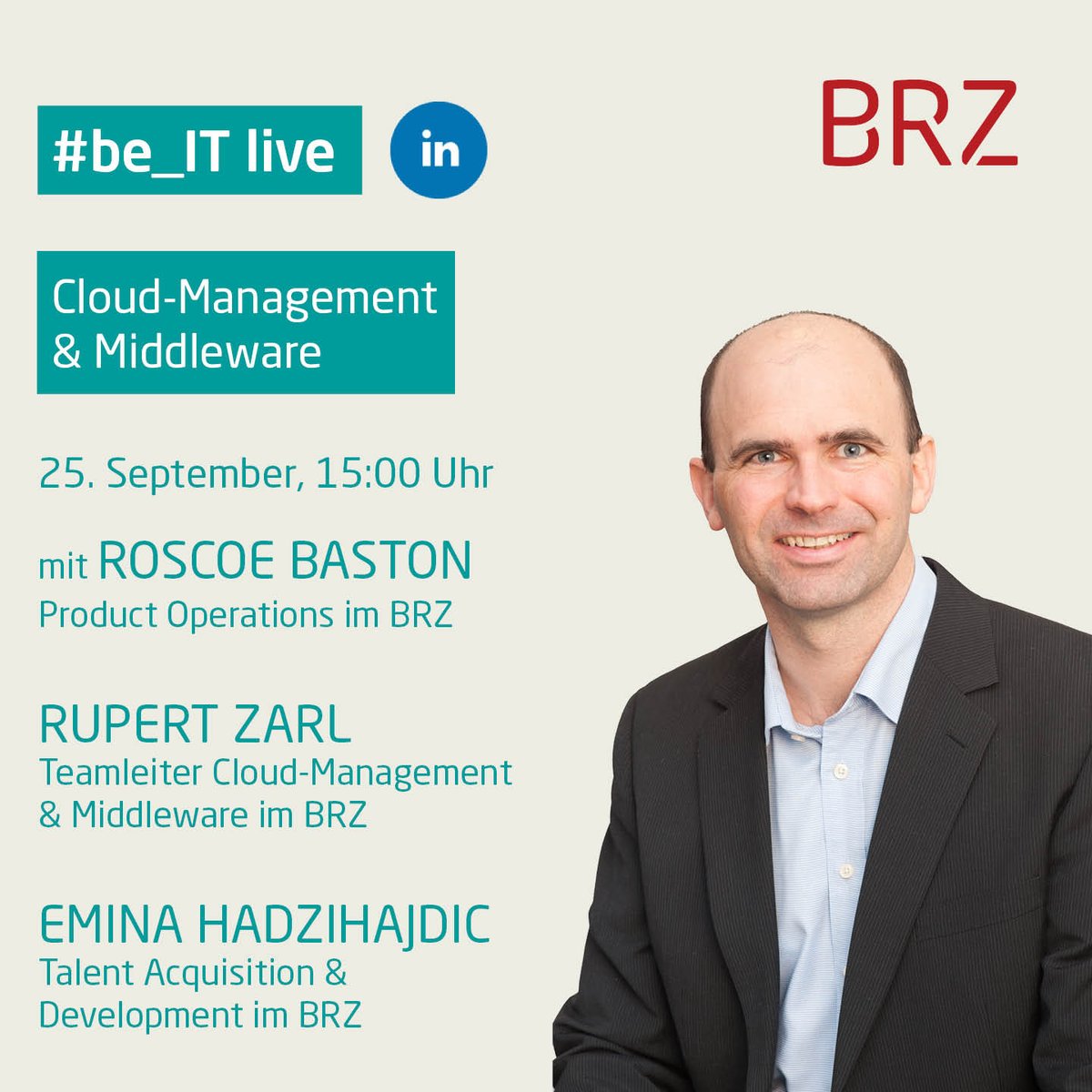 brz_gmbh's tweet image. Heute ab 15:00 live auf LinkedIn stellen wir den Bereich Cloud Management &amp;amp; #Middleware im BRZ vor. Wir sprechen über die Voraussetzungen für den Job und was Sie erwartet. Stellen Sie Ihre Fragen! bit.ly/beITliveCloudm… #Karriere #stellefrei