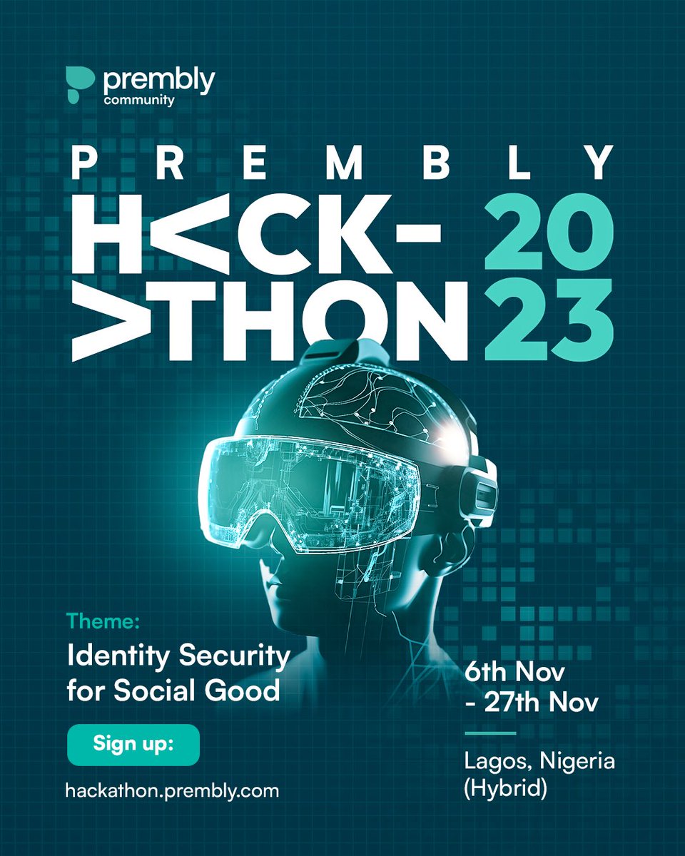 PremblyOrg's tweet photo. Hello Devs! ๐
It's the 2023 edition of our annual hackathon.
Here's another chance to compete with developers across Africa, win amazing cash prices and scale your career
Register here: https://t.co/e25nyZ4h7S
๐๐ฝ https://t.co/wleaQl4xro
#Premblyhack
#hackathon #techtwitter https://t.co/LsGOQM8ajC