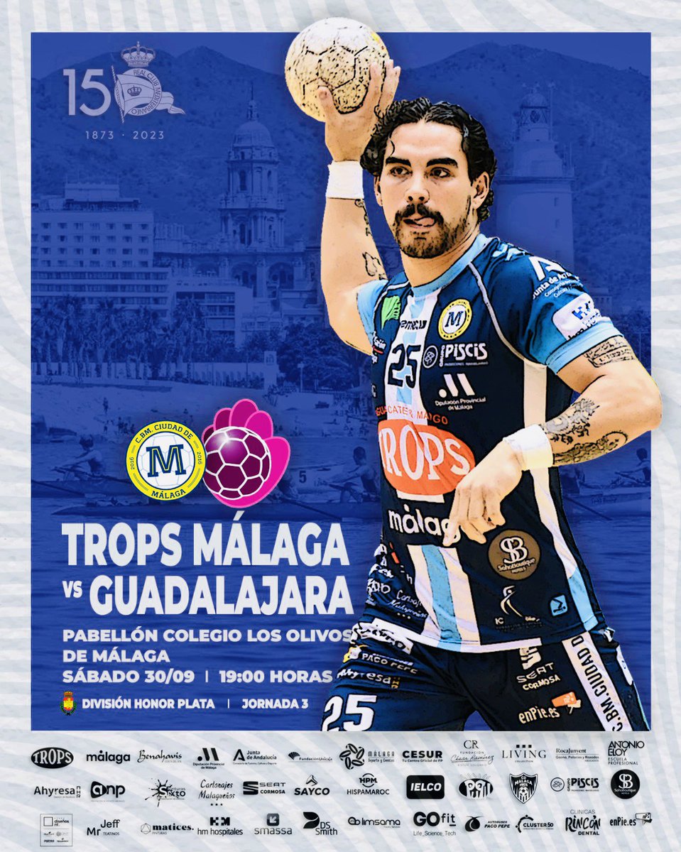 💙🤍 Nueva semana, nuevo partido. Este sábado (19:00 horas) nos visitará uno de los firmes candidatos al ascenso, el <a href="/bmguadalajara/">SANICENTRO BM Guadalajara</a>, un habitual de la <a href="/ASOBAL/">ASOBAL</a>. 
🗣️ ¡Málaga, te necesitamos!

👉🏻 En el cartel, nuestro reconocimiento al <a href="/RCMediterraneo/">Real Club Mediterráneo</a> por su 150º aniversario.