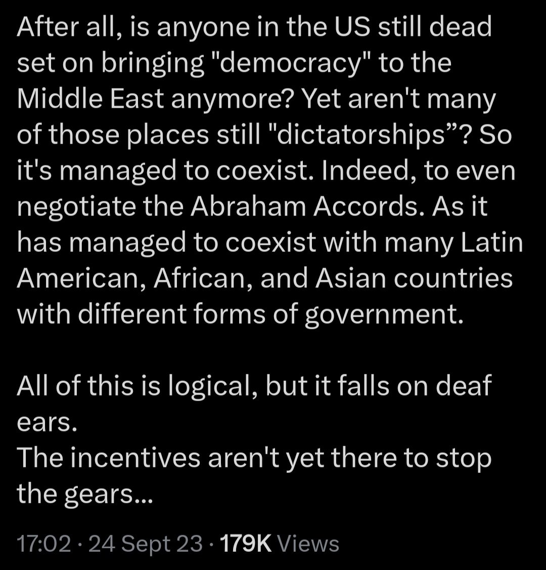 malobations's tweet image. #HowWeWin ? The dissonant posture of US policy on its conflicts abroad.

&apos;And the playbook is always the same. Wave the flag, denounce the traitors, and set up a juvenile binary. We need to fight them over there, or else we&apos;ll have to fight them over here!&apos; @balajis