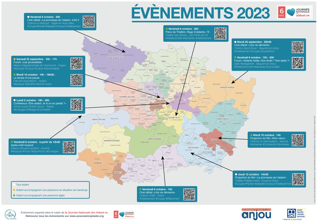 A l'occasion de la #JournéeNationaleDesAidants, une dizaine d'actions collectives destinées aux proches aidants auront lieu dans le département de <a href="/Maine_et_Loire/">Département Maine-et-Loire</a> : conférences, ciné-débats, forums... 

Découvrez le programme ici👉vu.fr/tDOte