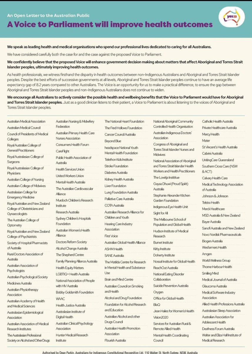 If health matters to you, here is where Australia’s leading health and medical organisations stand on the Voice to Parliament. #VoteYes