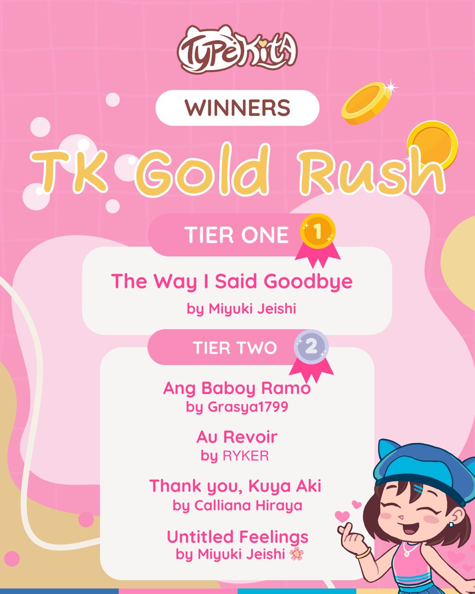 TypeKitaPH's tweet photo. 🏆🔱 TK GOLD RUSH WINNERS 🏆🔱

Thank you for your enthusiastic participation in the TK Gold Rush Contest! 

Congratulations once again to all our talented victors! 🎉

#TypeKitaPH https://t.co/569X2oJc8E