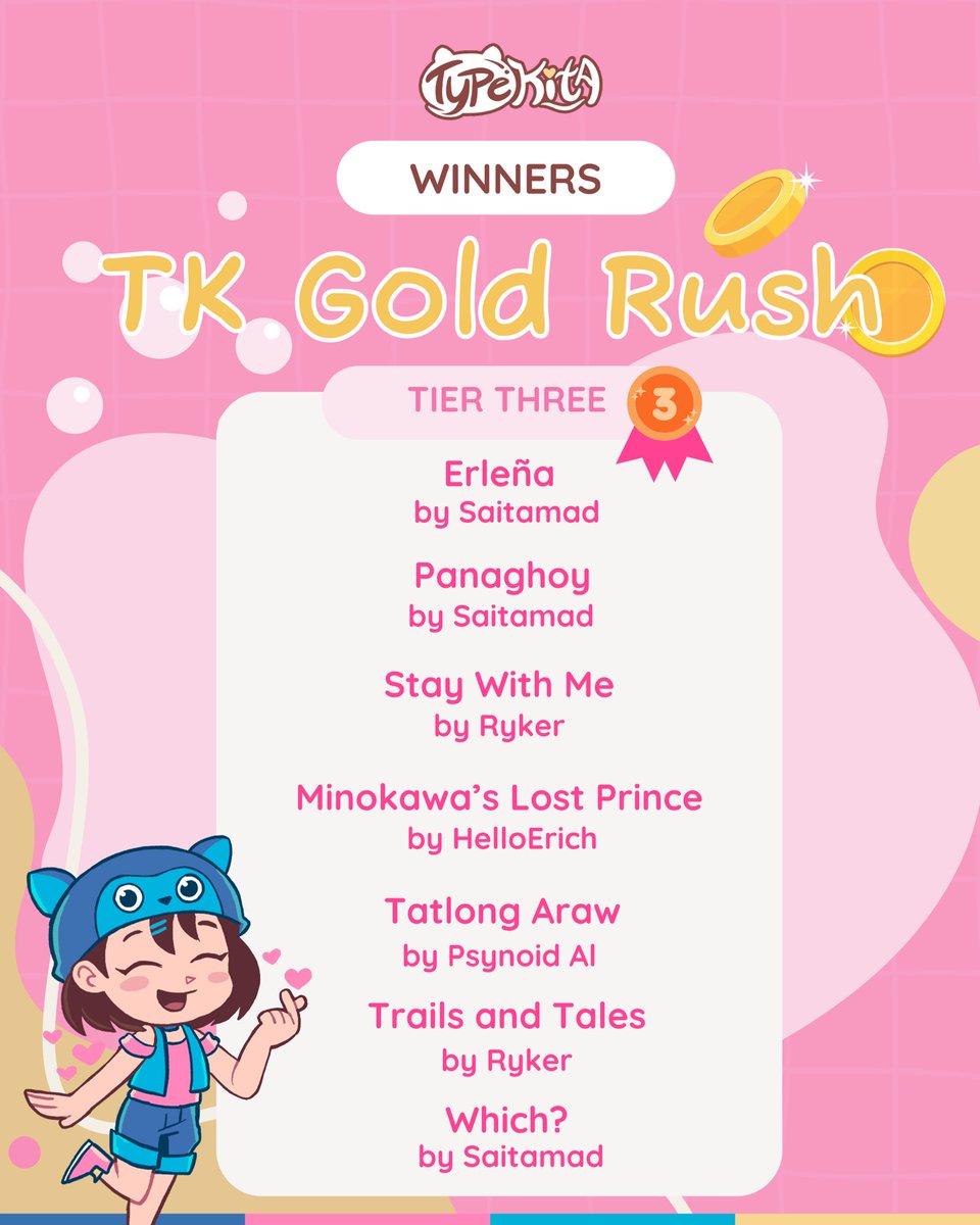 TypeKitaPH's tweet photo. 🏆🔱 TK GOLD RUSH WINNERS 🏆🔱

Thank you for your enthusiastic participation in the TK Gold Rush Contest! 

Congratulations once again to all our talented victors! 🎉

#TypeKitaPH https://t.co/569X2oJc8E