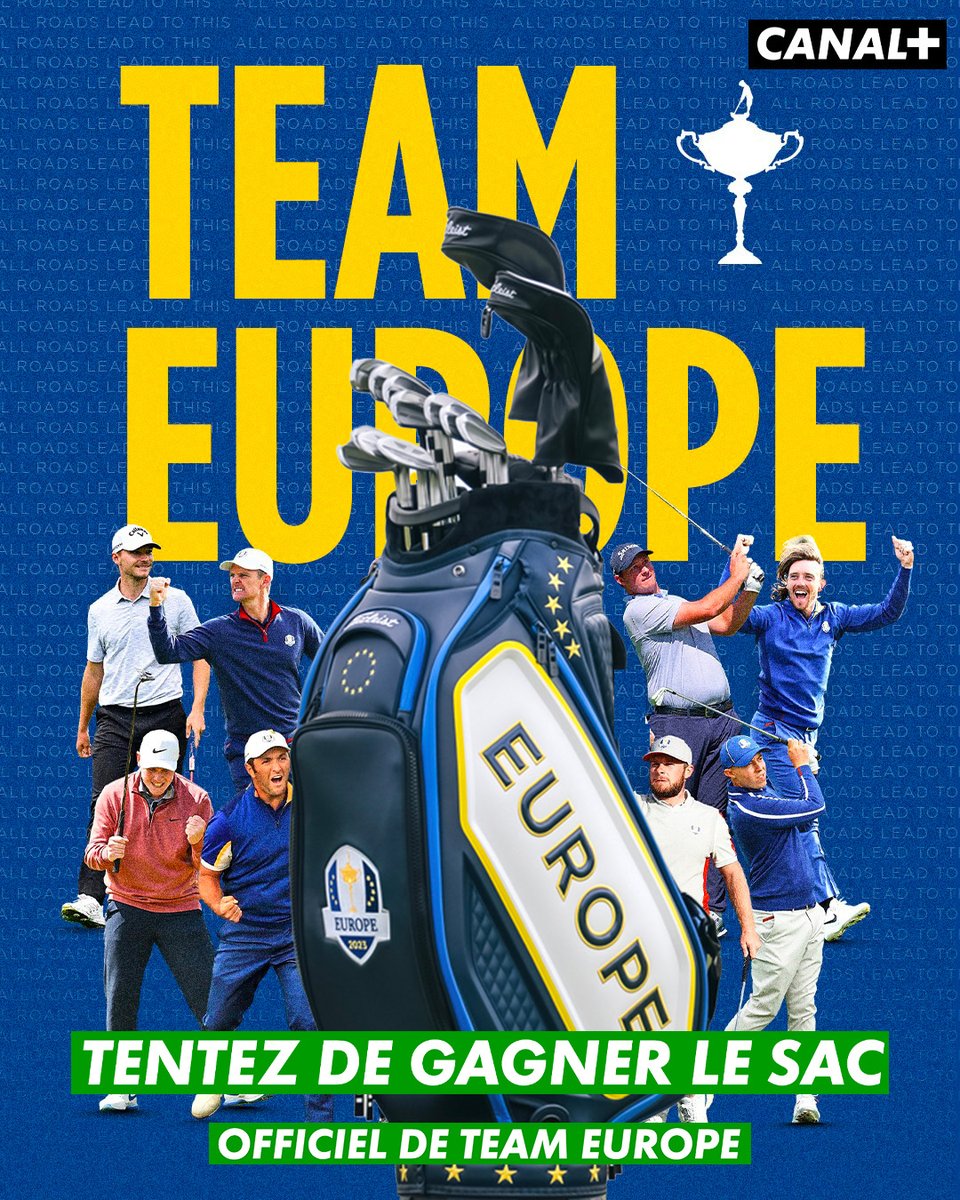 Tu veux toi aussi rentrer dans la légende du plus prestigieux trophée du golf 🤩😍 ... A toi de jouer en tentant de gagner le SAC DE LA TEAM EUROPE 💪 Pour participer ➡️ RT + FOLLOW @Canalplusgolf Tirage au sort le 03/10 @RyderCupEurope 🇪🇺 #TeamEurope #GoEurope ⛳