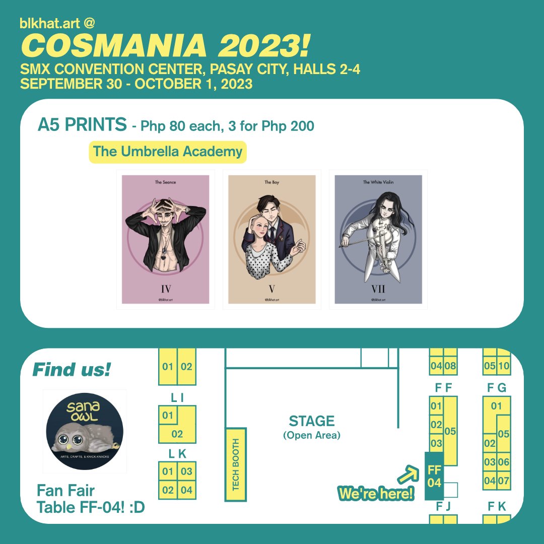 blkhat.art @ Coscarni 2025 Table FA-02! 🎡🎠 (@_blkhat) on Twitter photo (2/2)
Drop by <a href="/sanaowl_art/">Sana Owl Artist Circle @ Ozine Sakura Fest Finale</a> at Table FF-04!
From the Main Entrance, you'll find us on the
➡️right side➡️ of the Stage's Open Area!
See you there! 🤩
#CosplayMania2023
#FanFairAtCosplayMania2023
#CosplayMania15Years #Cosmania2023 (2/2)
Drop by <a href="/sanaowl_art/">Sana Owl Artist Circle @ Ozine Sakura Fest Finale</a> at Table FF-04!
From the Main Entrance, you'll find us on the
➡️right side➡️ of the Stage's Open Area!
See you there! 🤩
#CosplayMania2023
#FanFairAtCosplayMania2023
#CosplayMania15Years #Cosmania2023