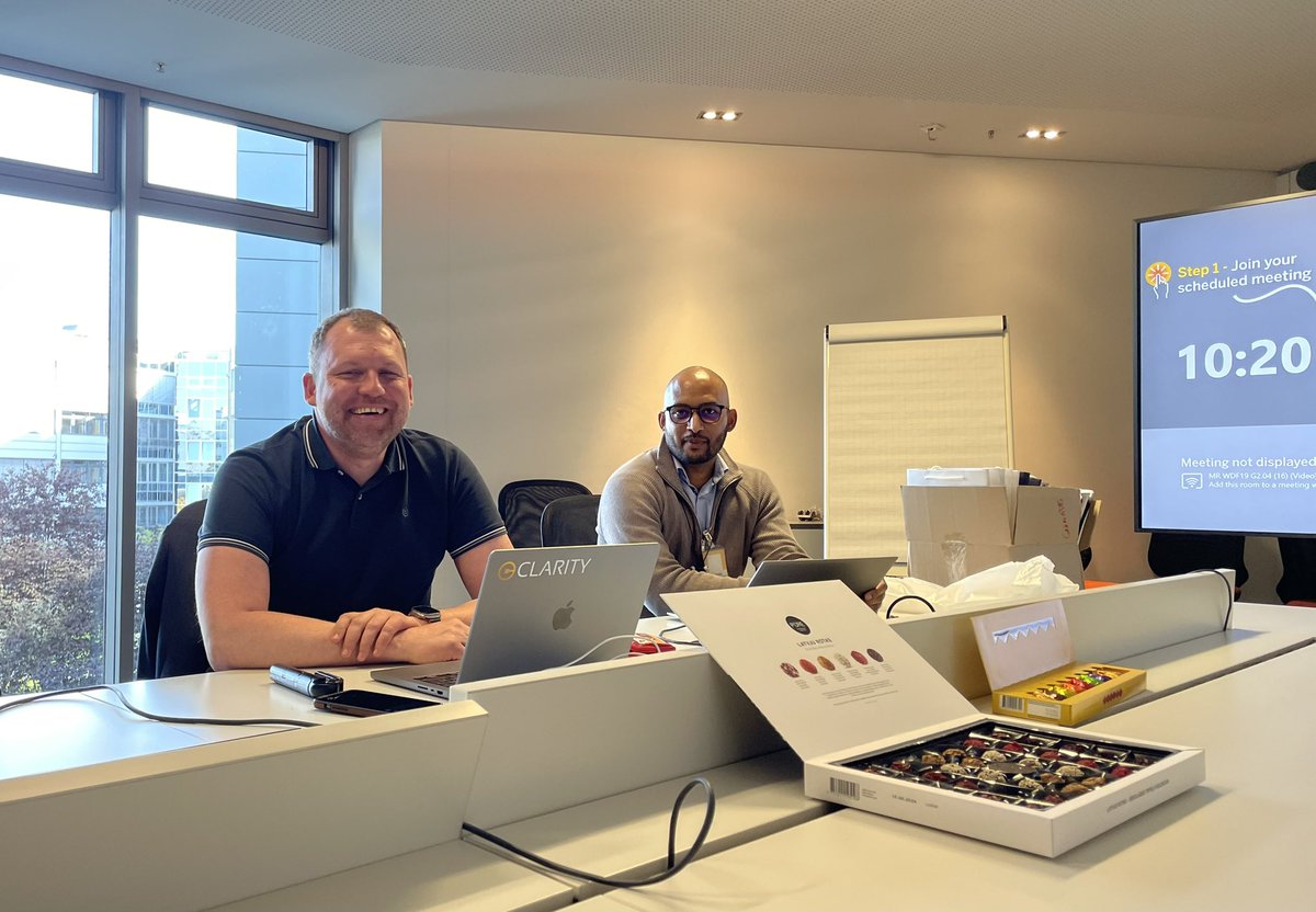 choirshark's tweet photo. Nice to have in-person meetings again. Meeting with @clarity_cx .. they even brought chocolates from Latvia https://t.co/dnE8lgRpi2