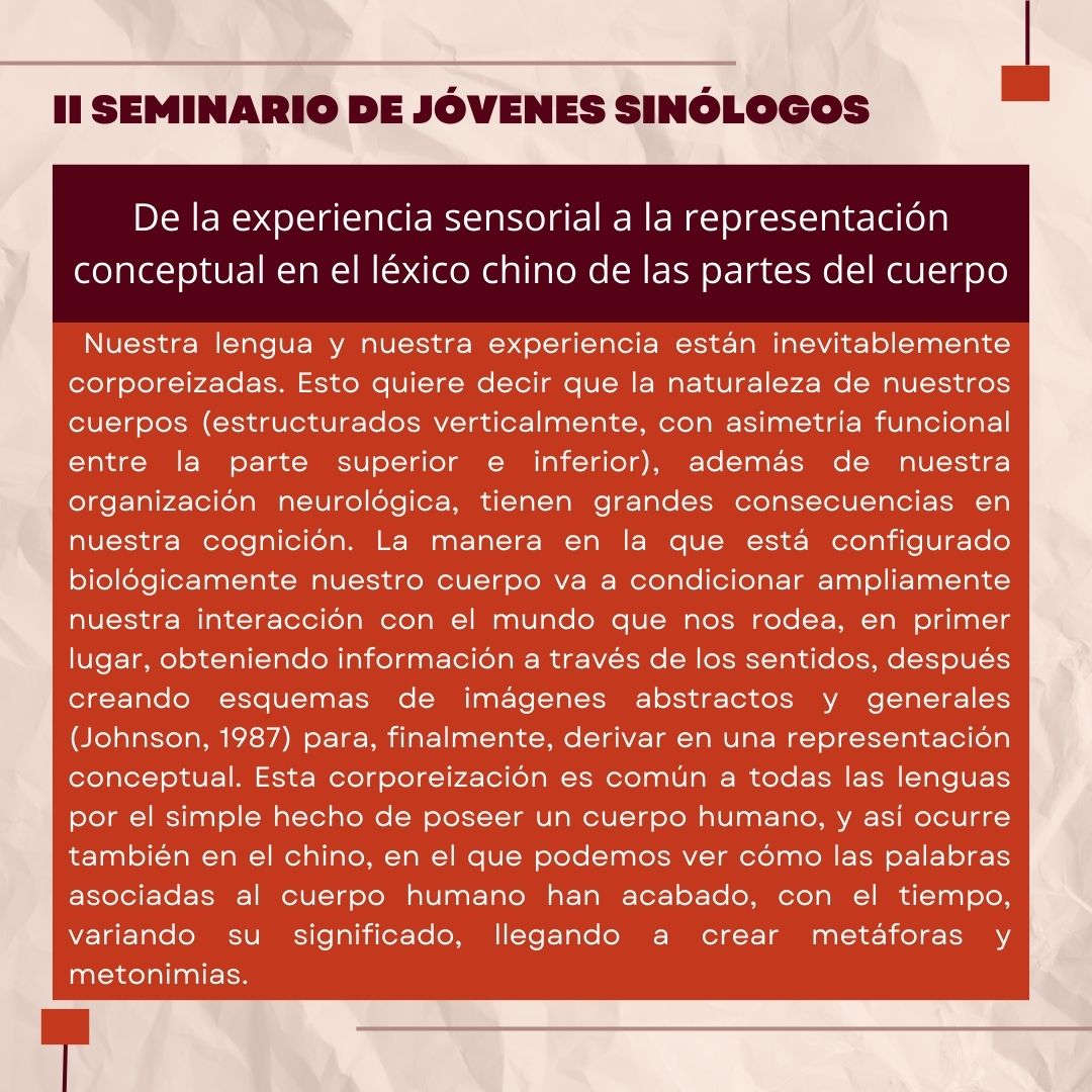 JSinologos's tweet photo. La segunda jornada del #IISeJoS se abrirá de la mejor manera posible: Nerina Piedra (@Nerina_laoshi), nuestra lingüista de referencia y co-organizadora del evento, nos sumergirá en su apasionante tesis doctoral sobre la metaforización de las partes del cuerpo en el chino. ⬇️ https://t.co/1ik8XVaQRE