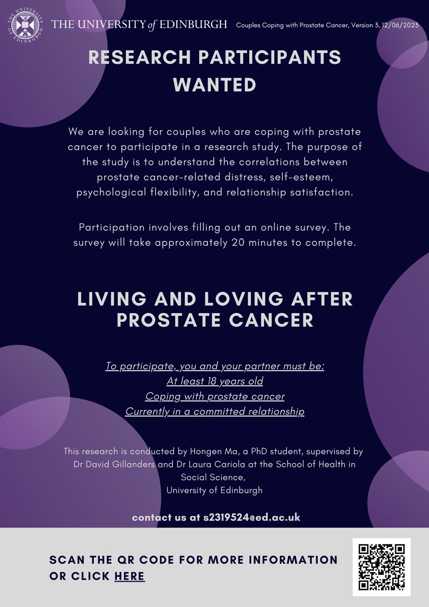 📢 Seeking Couples Coping with Prostate Cancer! 📢

Are you and your partner navigating the challenges of prostate cancer together? We're conducting a research study to help couples like you.

#ProstateCancer #CancerSupport
#ResearchParticipants #CouplesCoping