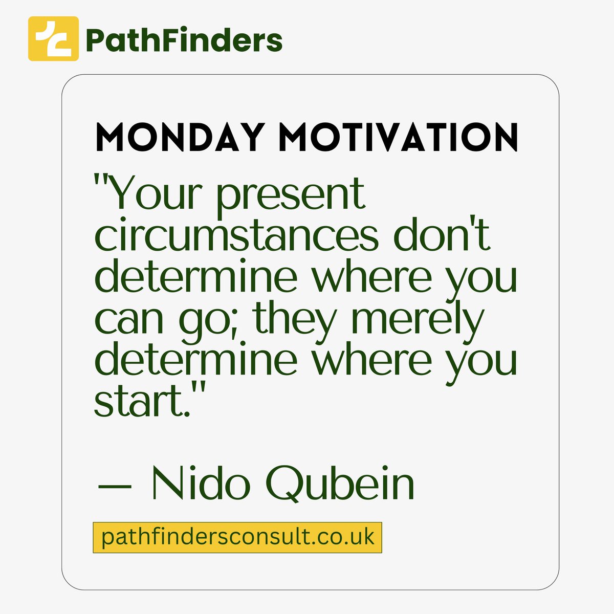 You cannot allow your present circumstances determine the roadmap for your entire life📌

#mondaymotivation #mondaymood #mondayquotes #pathfinders #pathfindersconsult #careercounseling #careerconsulting