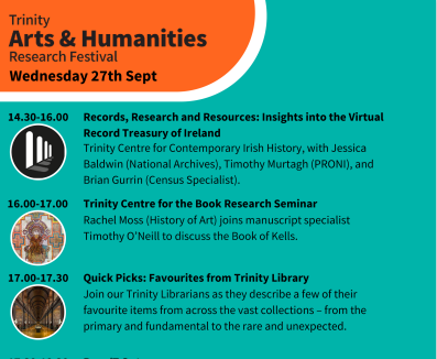TCDResearchColl's tweet image. We&apos;re so excited for the Trinity Arts &amp;amp; Humanities Research Festival to kick off today! Join us in @TLRHub this Wednesday as we *try* to pick some of our Library favs!
#HubMatters #ManuscriptsMonday #TCBEvents #TcdAHFest #TrinityResearch #VirtualTrinityLibrary