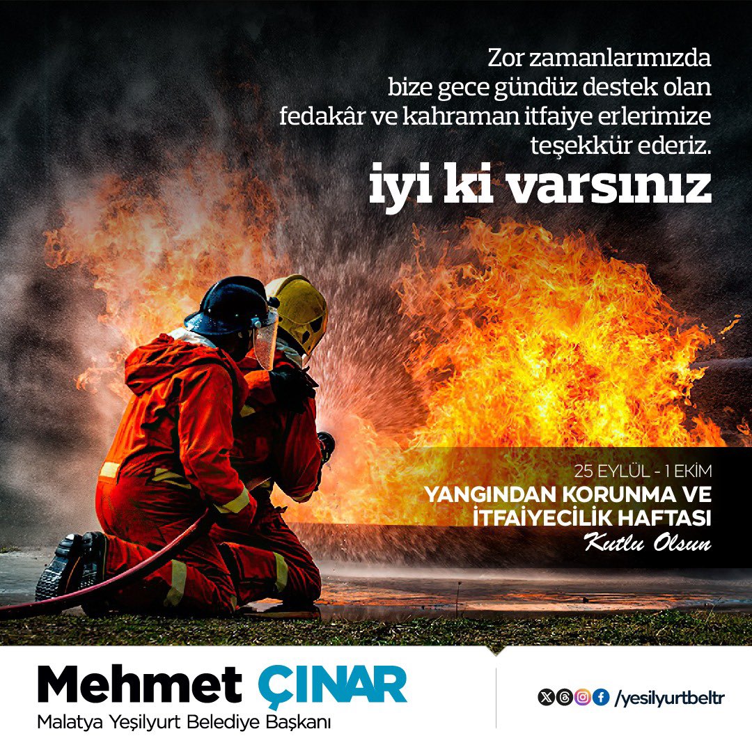 yesilyurtbeltr's tweet photo. Cesur, çevik, öngörülü, kahraman itfaiye ekiplerimizin; İtfaiyecilik Haftası kutlu olsun.🚒👩‍🚒

#YangındanKorunma
#İtfaiyecilikHaftası https://t.co/LFMDhclSef