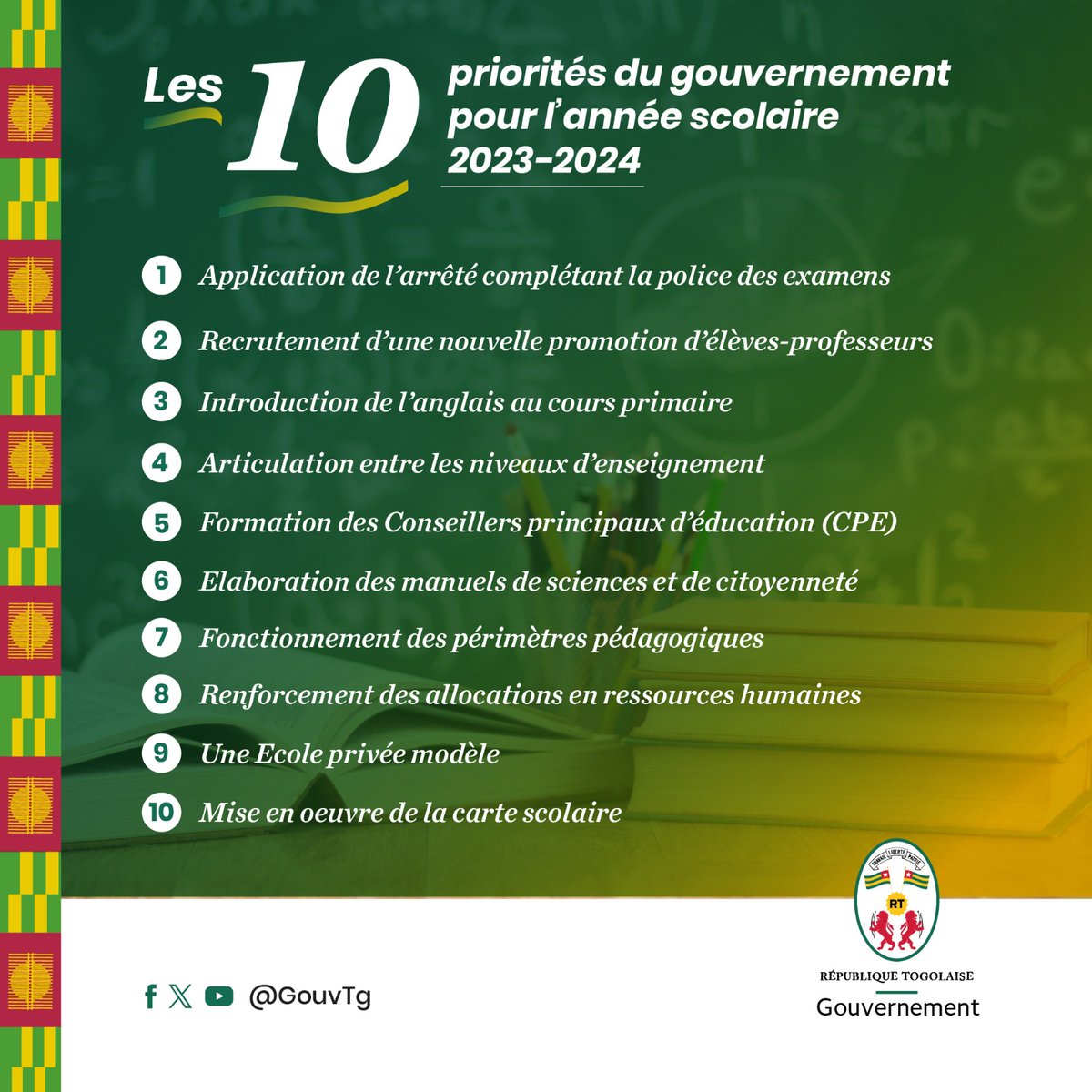#Education | Les 10 priorités du gouvernement pour l'année scolaire 2023-2024.
