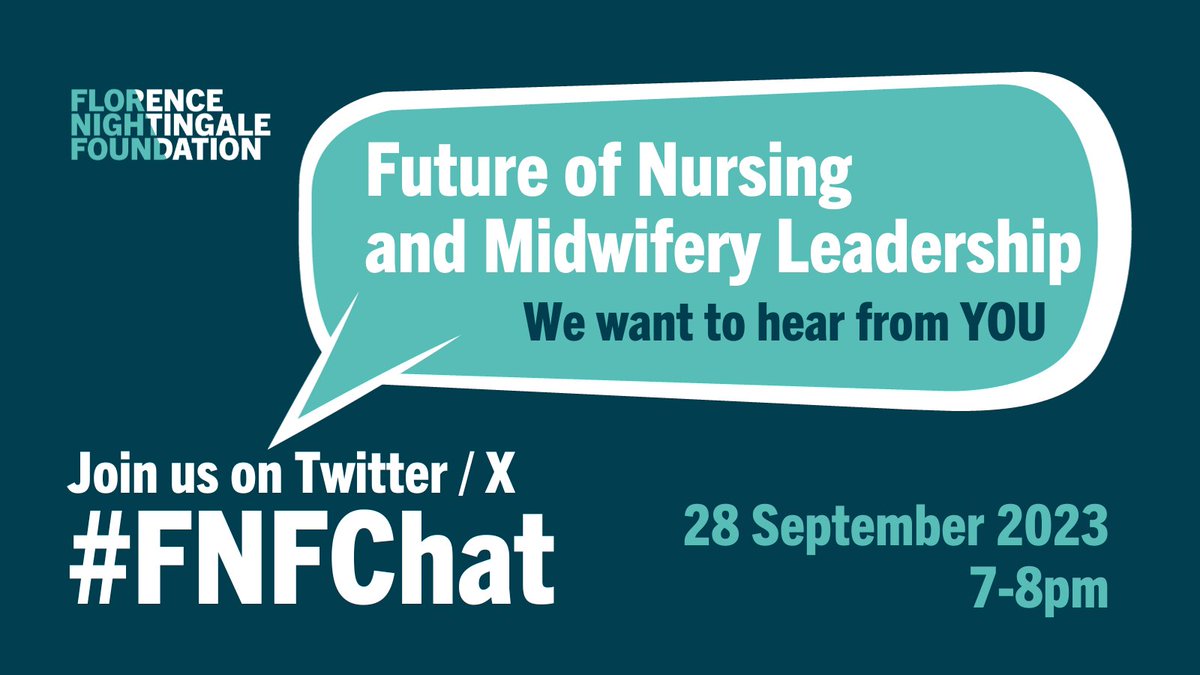 Florence Nightingale Foundation (@fnightingalef) on Twitter photo 🚨Don't forget to join us this Thursday 7-8pm.
Imagine the #health + #care system in 2030, what different and additional leadership skills and attributes will #nurses and #midwives need?
We want to hear from you at our FNF #TwitterChat.
Find out more at➡️florence-nightingale-foundation.org.uk/future_leaders… 🚨Don't forget to join us this Thursday 7-8pm.
Imagine the #health + #care system in 2030, what different and additional leadership skills and attributes will #nurses and #midwives need?
We want to hear from you at our FNF #TwitterChat.
Find out more at➡️florence-nightingale-foundation.org.uk/future_leaders…