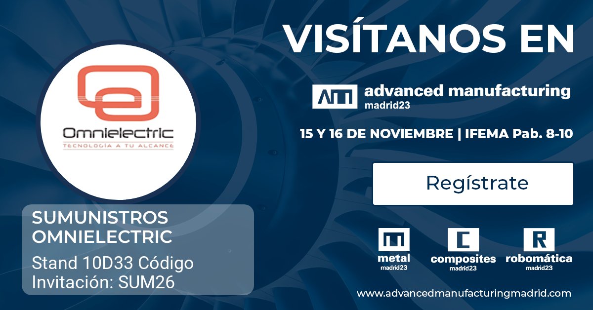 🚀Desde <a href="/omnielectric/">Omnielectric</a>  anunciamos nuestra participación en el #MetalMadrid , Composites y Robomática part of <a href="/AdvManufactES/">Advanced Manufacturing ES</a>  🚀

📅 15 y 16 de noviembre
📍IFEMA MADRID

¡Te esperamos!

Regístrate  👉 lnkd.in/dEhdqmJe
Código de registro SUM26