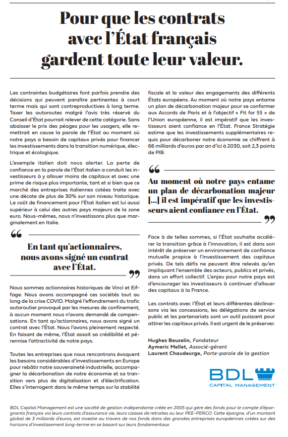 💡Pour que les contrats avec l’État français gardent toute leur valeur💡

Retrouvez la dernière tribune de <a href="/hughesbeuzelin/">hughesbeuzelin</a> , Fondateur de <a href="/BDLCM/">BDL Capital Management</a> , <a href="/AymericMellet/">Mellet Aymeric</a> , Associé-gérant et Laurent Chaudeurge, Porte-parole de la gestion.

👉 lnkd.in/eh2e6WGC