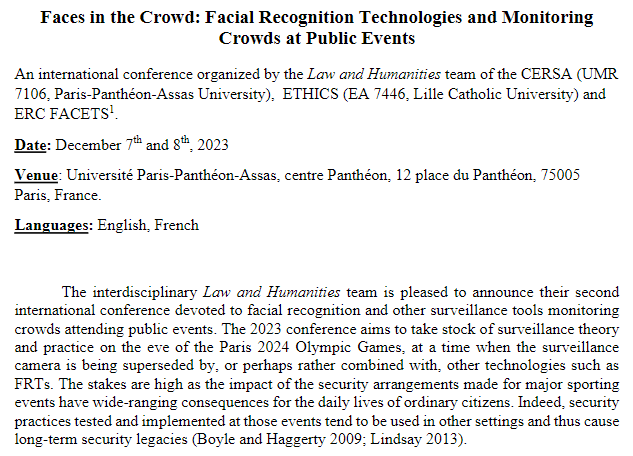 law_humanities's tweet photo. Call Papers from the Law and Humanities team at #Paris-Panthéon-Assas: deadline for abstracts 28th Oct. Contacts: anne.brunon-ernst@u-paris2.fr, armelle.sabatier@u-paris2.fr, claire.wrobel@u-paris2.fr #CERSA #FACETS #ETHICS #Law&Humanities https://t.co/7F83LSIycN