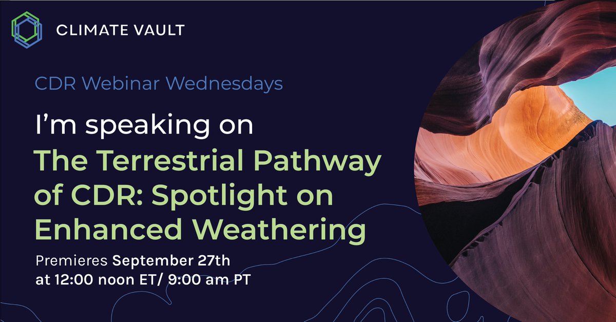 undocarbon's tweet image. 🌍 Simon Manley, our Head of Carbon, will discuss the Terrestrial Pathway of CDR at @ClimateVault’s Webinar this Wed, Sep 27, 12 PM EDT. Join us for insights on Enhanced Weathering! Details: bit.ly/AdvancedWeathe……… 📷 #VaultIt #CDR #UNDOcarbon