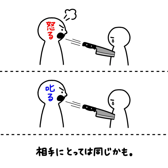 自分のザワザワした気持ちも、相手を傷つけない配慮も、どちらも大事だし、自分が叱れる立場ということは、相手が逆らえないのを良いことに一方的になってしまっていないか考えたいという自戒です。 
