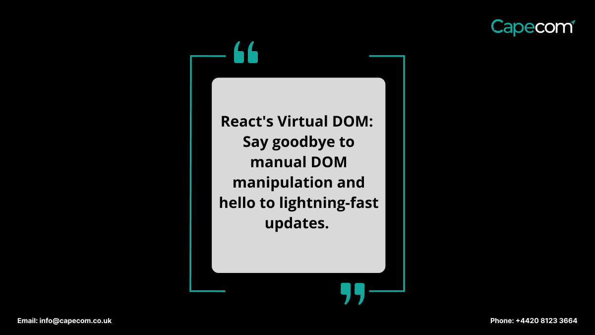 capecom_uk's tweet photo. React's Virtual DOM: Where the magic happens!
It's like having a clone of your webpage, making UI changes a breeze.
https://t.co/H4TnkHazkv
#ReactJS #VirtualDOM #WebDevelopment #SoftwareDevelopment #TechnologyBackground #CapecomSolutions https://t.co/EN1IbgXWKD