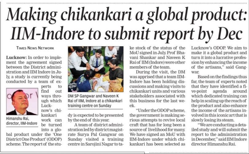 For betterment of chikankari artisan’s life in Lucknow - Teams of IIM Indore and District Administration Lucknow working together