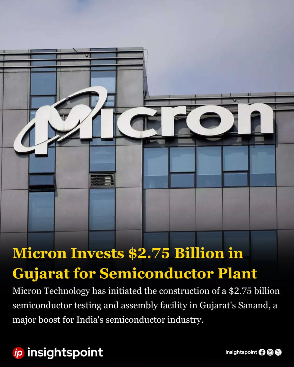 Micron Invests $2.75 Billion in Gujarat for Semiconductor Plant

#insightspoint #technology #business #semiconductor #micron #indiasemiconductormission #semiconductor #semiconductorchip #gujarat #india