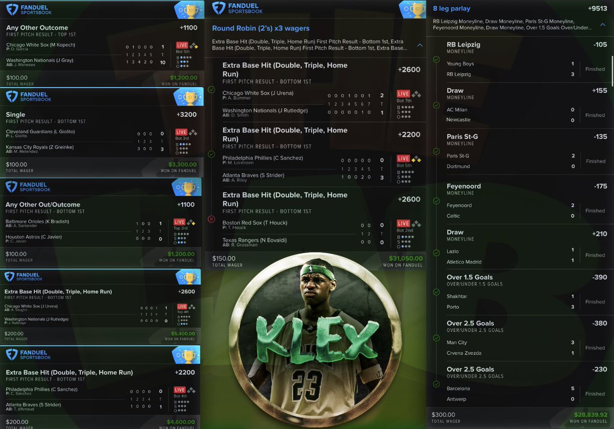 klexcaps's tweet photo. Craziest gambling week of my life man. 

9/17 | $800 -> $20,310
9/18 | $875 -> $5,425
9/19 | $850 -> $69,890
9/20 | $300 -> $5,700

A couple other cashes along the way but I'll remember these 4 days for eternity. I was down -3k on Fanduel in March. Y'all can do it too I swear❤️ https://t.co/lXARruVj6g
