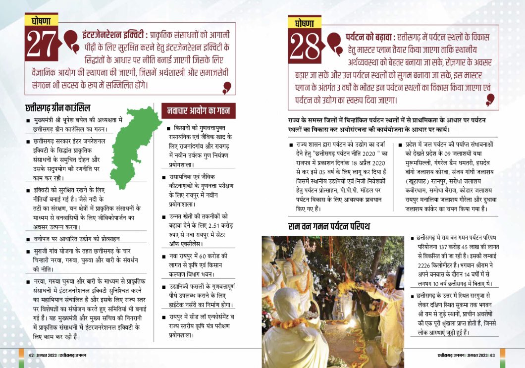 JanmanCg's tweet photo. वनोपज की उचित मूल्य पर खरीदी, पर्यटन को बढ़ावा, राम वन गमन पर्यटन परिपथ का किया निर्माण, लोगों का भरोसा जीतने वाली भरोसे की सरकार.
@bhupeshbaghel @ChhattisgarhCMO @amitabhjn @ipskabra @saumilchaubey @umeshkumishra 

पढ़िए छत्तीसगढ़ ज���मन विशेषांक:
https://t.co/3aCD1hDtEn https://t.co/0U3LA76YO8
