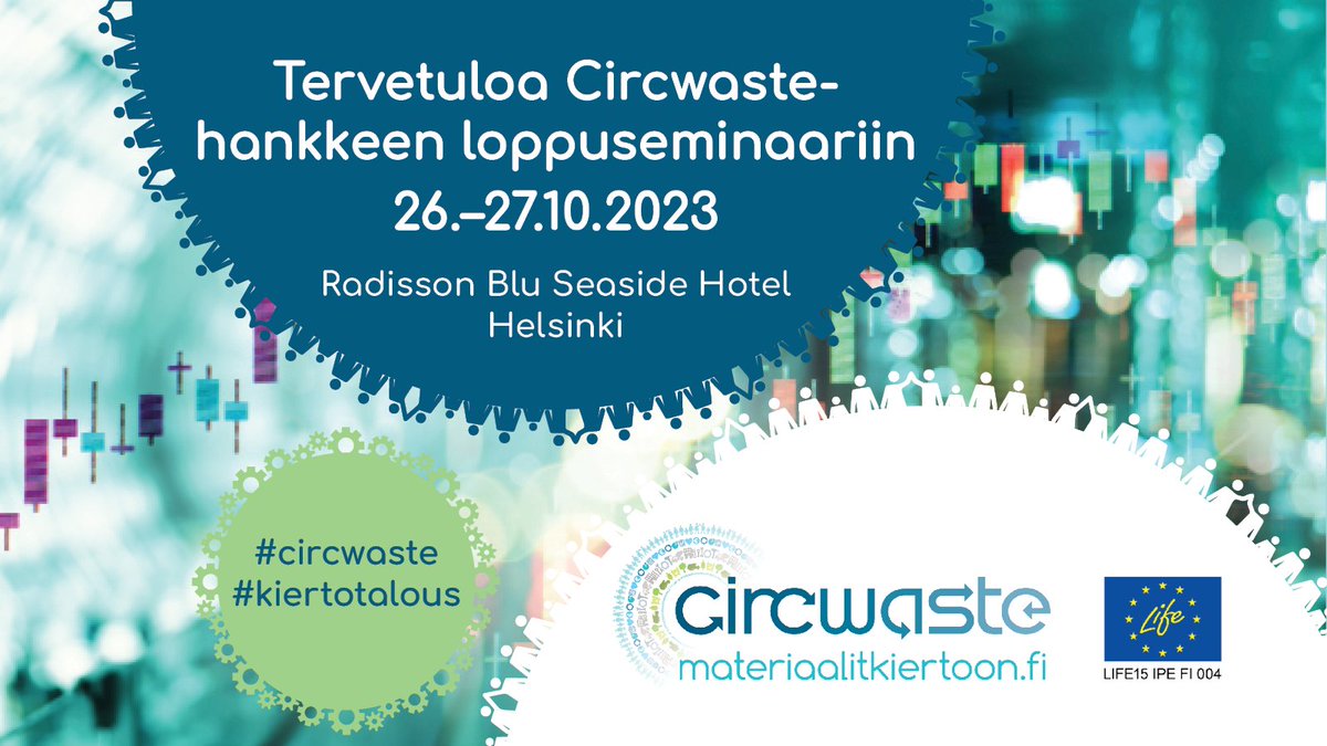Tervetuloa #Circwaste-hankkeen loppuseminaariin 26.-27.10. juhlimaan kanssamme 7 vuoden saavutuksia! Ohjelma ja ilmoittautuminen 20.10. mennessä:  materiaalitkiertoon.fi/fi-FI/content/… #Kiertotalous