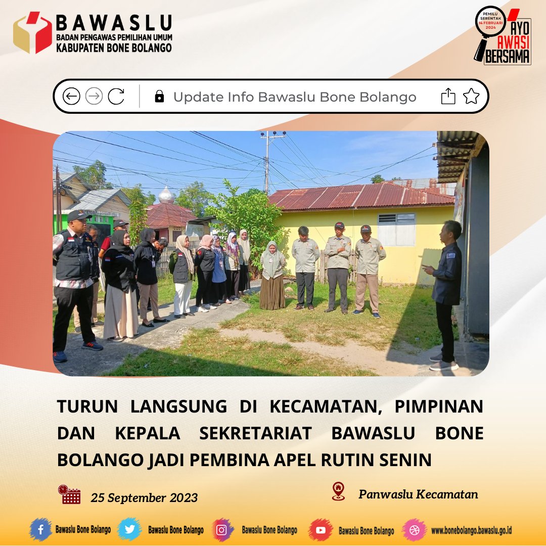 BwsBoneBolango's tweet photo. #SahabatBawaslu Pimpinan dan Kepala Sekretariat Bawaslu Kabupaten Bone Bolango menjadi Pembina dalam Apel Senin di Sekretariat Panwaslu Kecamatan, Senin (25/09/2023) https://t.co/xEyNlaYES3