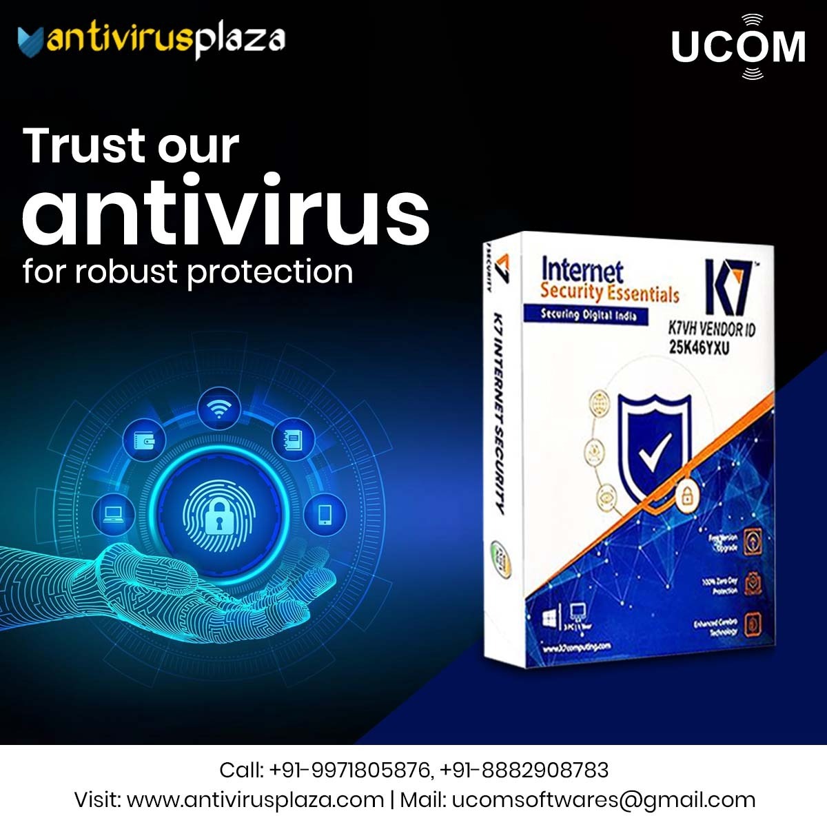 Experience unbeatable defense with our antivirus. Trust us to keep your devices fortified and your data safe from all angles. 

𝐂𝐚𝐥𝐥: +91-99718 05876
𝐕𝐢𝐬𝐢𝐭 𝐔𝐬: antivirusplaza.com

#StaySecure #K7Antivirus #AntivirusPlaza #InternetSecurity #MobileSecurity