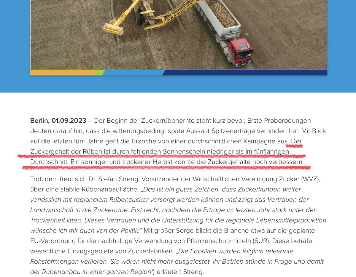 Weil wir so einen #Hitzesommer hatten, mit #Dürre, #Hitzetoten und #Wassermangel und und … wovon blöderweise die Zuckerrüben nichts mitbekommen haben. 

zuckerverbaende.de/presse-archiv/…

#ZuckerULTRAS🤍