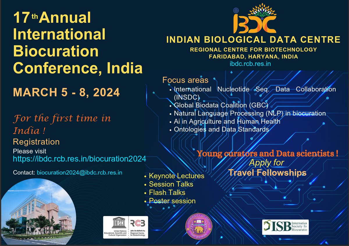 RCB (@unescorcb) on Twitter photo Indian Biological Data Centre, RCB & Department of Plant Molecular Biology at University of Delhi, announce 17th Annual International Biocuration Conference" March 5 - 8, 2024. Join us for this milestone event. <a href="/biocurator/">Int Soc Biocuration</a> <a href="/ibdctweets/">IBDC (Indian Biological Data Centre)</a> <a href="/DPMB_UDSC/">Department of Plant Molecular Biology, UDSC</a> <a href="/unescorcb/">RCB</a> Indian Biological Data Centre, RCB & Department of Plant Molecular Biology at University of Delhi, announce 17th Annual International Biocuration Conference" March 5 - 8, 2024. Join us for this milestone event. <a href="/biocurator/">Int Soc Biocuration</a> <a href="/ibdctweets/">IBDC (Indian Biological Data Centre)</a> <a href="/DPMB_UDSC/">Department of Plant Molecular Biology, UDSC</a> <a href="/unescorcb/">RCB</a>