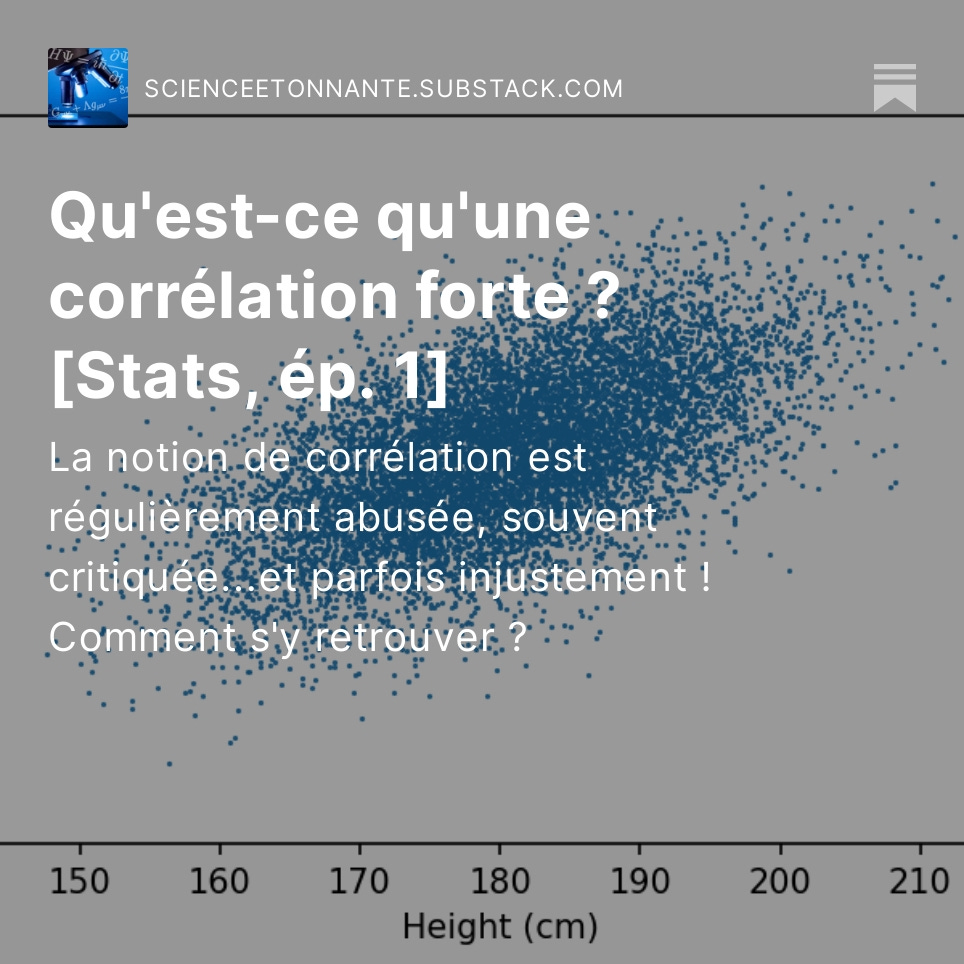 SciencEtonnante's tweet photo. Nouveau billet ! QU'EST-CE QU'UNE CORRÉLATION FORTE ? Je me livre à quelques petites expériences numériques simples pour interroger la signification des coefficients de corrélation.
https://t.co/QaNzbTHgUA https://t.co/hhL6rrMEIR