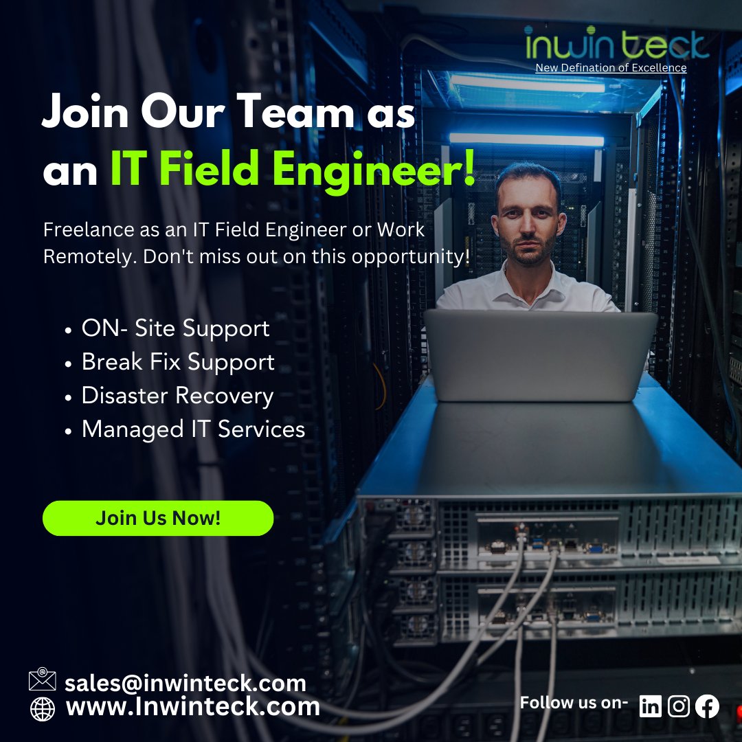 Inwinteck_com's tweet image. 🛠️ Ready to Dive into the World of IT Support? Join Our Team as a Field Engineer! 🌐🚀 
Visit us- inwinteck.com
For maintenance support - 022-46059220

#InwinTeck #DataCenterMaintenance #ITFieldEngineerSupport #DataCenterIssues #DataCenterOperation #OnSiteSupport