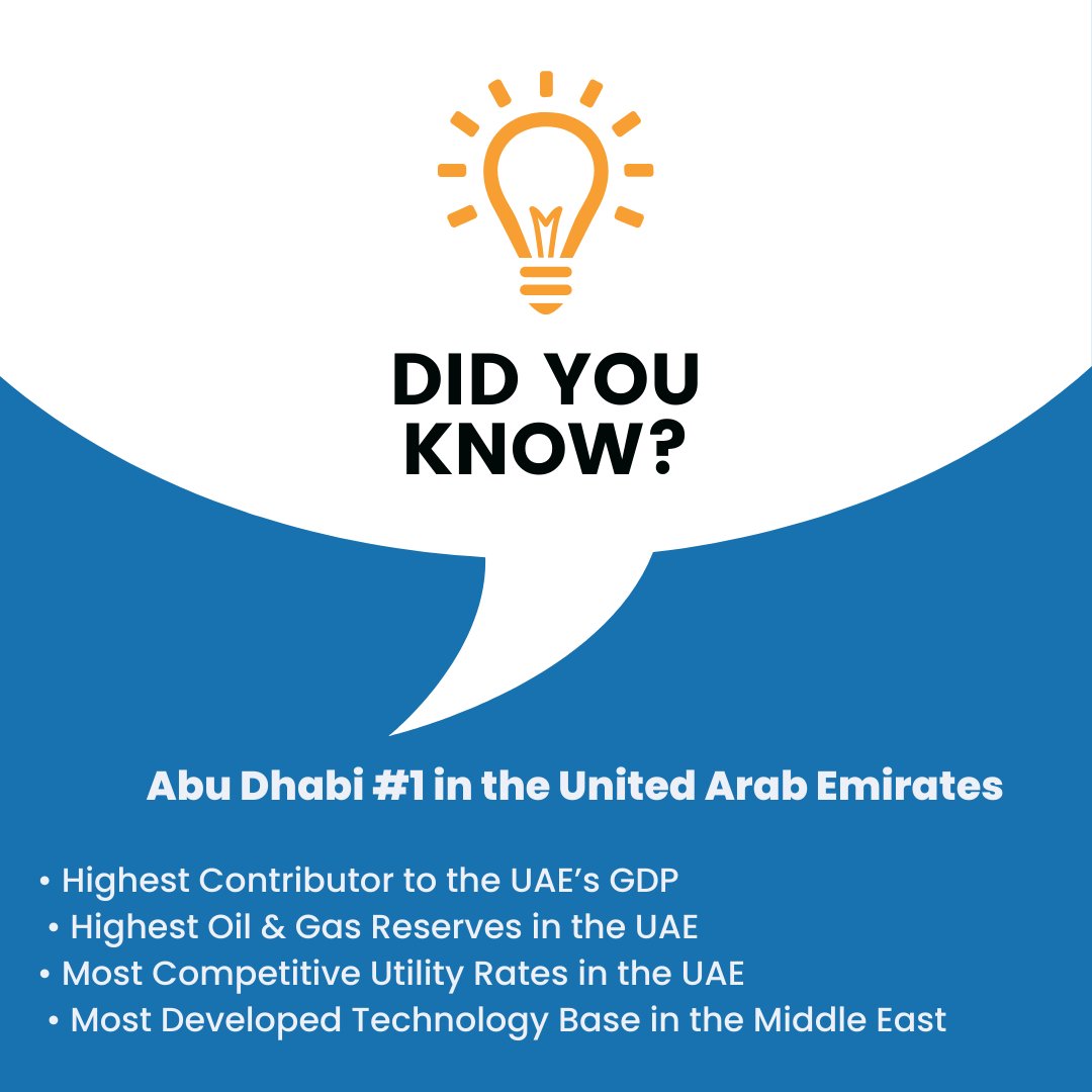 Abu Dhabi leads the way in the UAE as the top contributor to the nation's GDP, boasting the highest oil & gas reserves, competitive utility rates, and the most developed technology base in the Middle East. 

#MiddleEastBusiness
#EconomicPowerhouse
#InvestInAbuDhabi