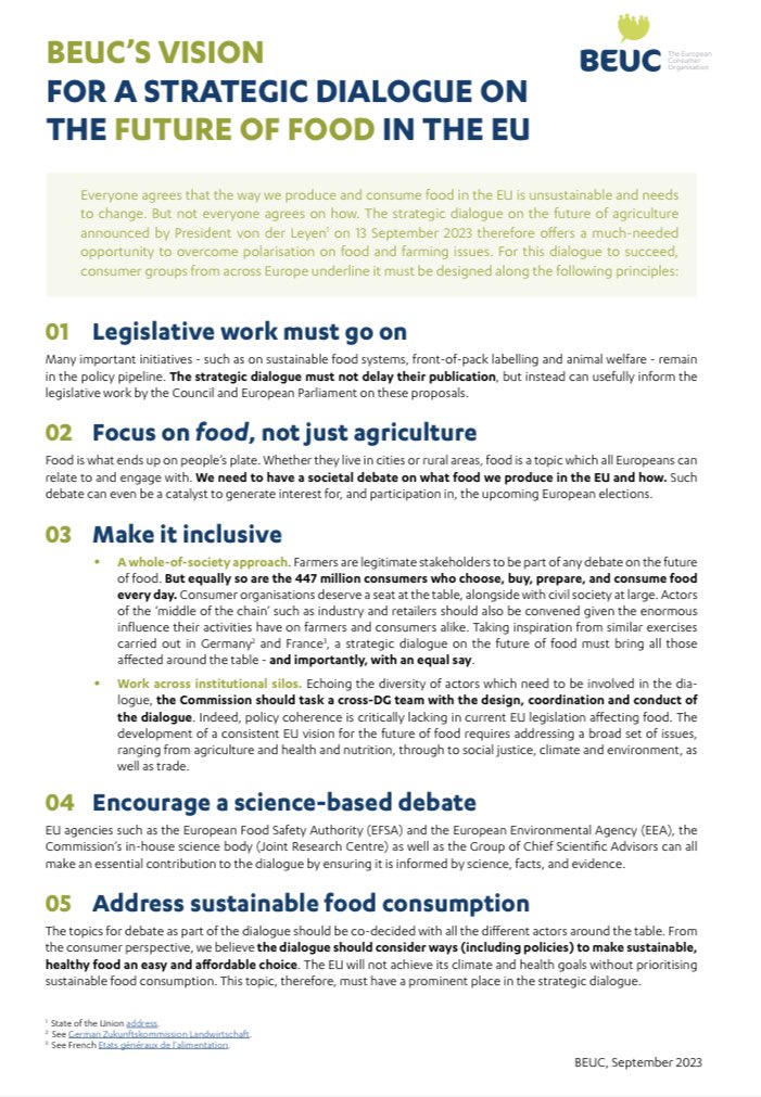 .<a href="/beuc/">The Consumer Voice</a> wrote to President <a href="/vonderleyen/">Ursula von der Leyen</a> w/ our vision for an inclusive Strategic Dialogue on the future of *FOOD*.
✅Don’t delay legislative work
✅All those affected at the table
✅Involve EU science agencies
✅Let’s talk about sustainable food *consumption* too
#GoodFood4EU