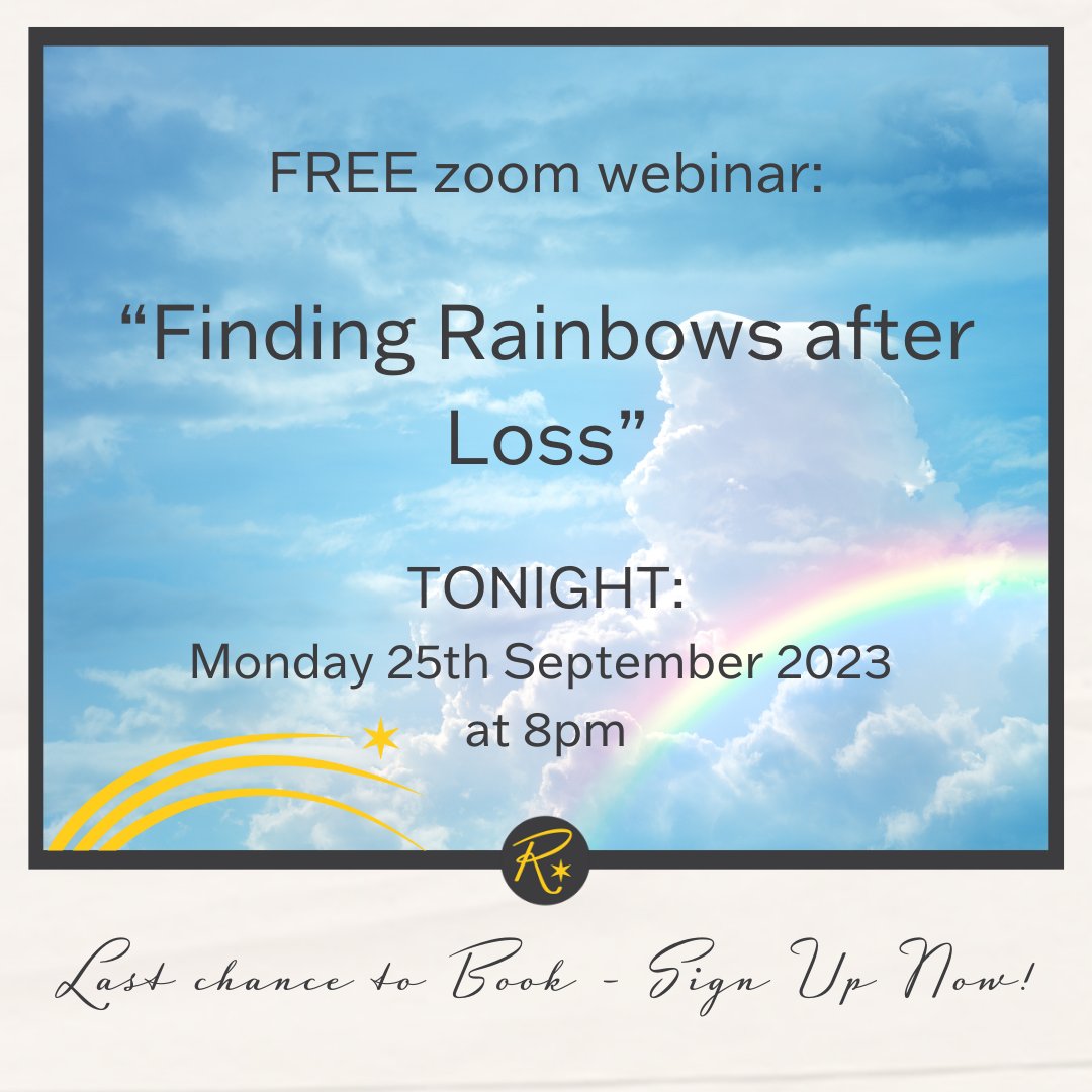 Spread the word and sign up now so you don't miss out on my FREE webinar tonight: rainbowhunting.kartra.com/page/FindingRa…

#GriefAwareness #PostTraumaticGrowth
#WidowedAndYoung #LifeAfterLoss
#RainbowHunting