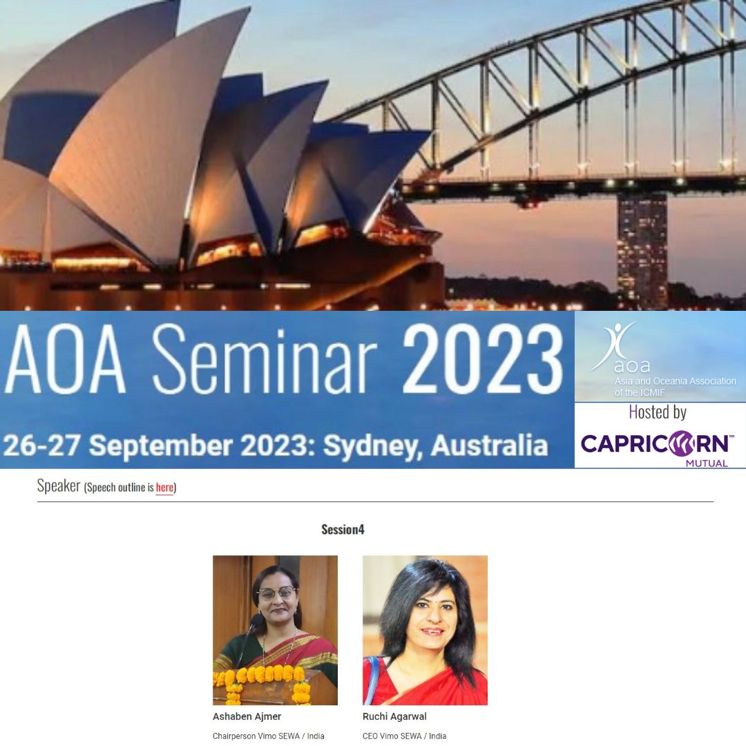 The Asia &amp; Oceania Association of (ICMIF) is holding an AOA Seminar. VimoSEWA's Chairperson and CEO are speakers at the webinar on 26 September 2023 (IST: 10:40am) on Digital: Strengthening customer services through digital innovation &amp; digital transformation #insurance #Digital