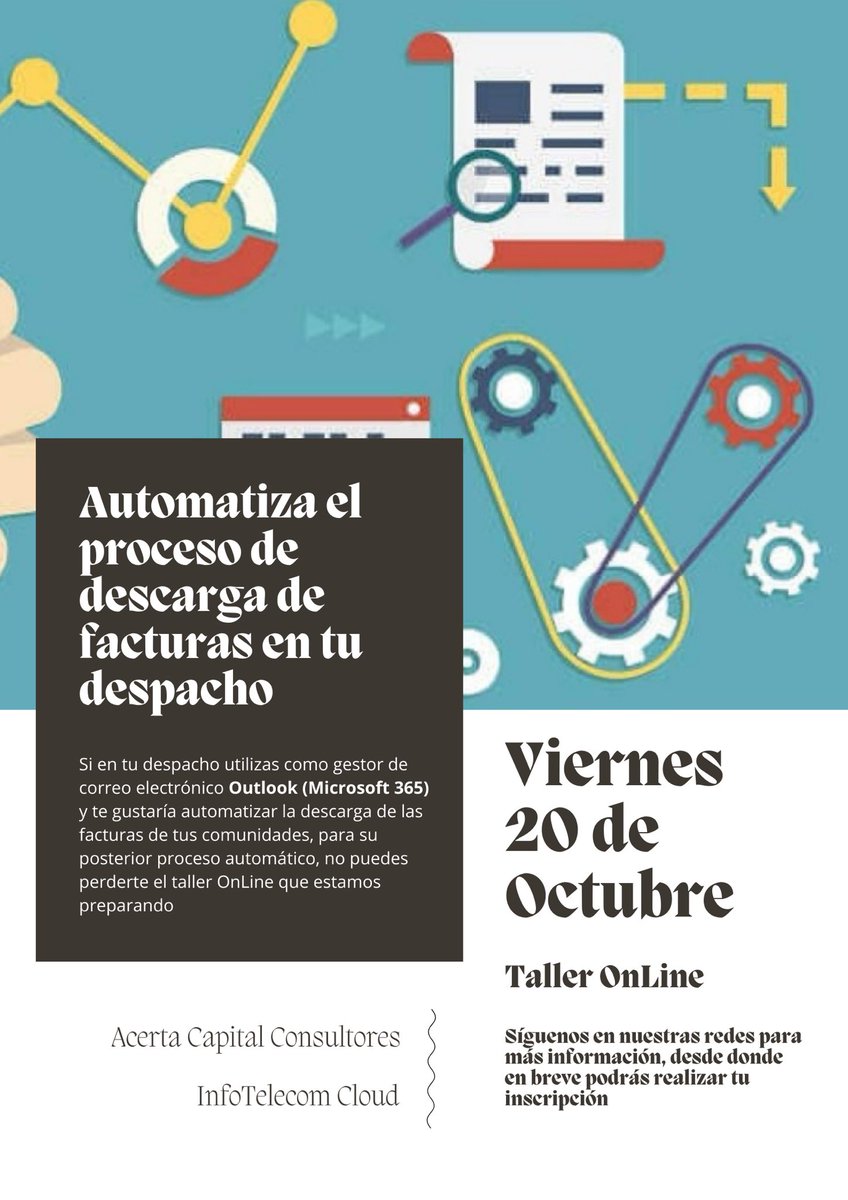 AcertaParaTi's tweet photo. #AFColegiado ¿Te gustaría automatizar la descarga de facturas de los proveedores que recibes en tu 📭 de e-mail, sin depender de la intervención humana?

En Outlook es posible y queremos enseñarte cómo hacerlo

En breve abrimos inscripciones al taller. Síguenos en nuestras redes https://t.co/5z57izWAVd