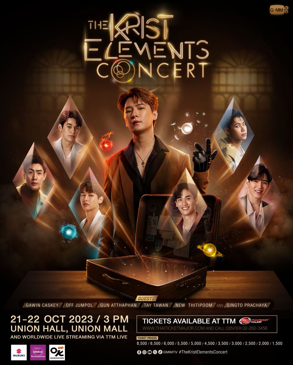 GMMTV's tweet photo. เหล่ายูยู่ทุกคนพร้อมหรือยังกับ "The Krist Elements Concert" 

ใครที่ยังไม่มีบัตร สามารถซื้อได้ตอนนี้
🔥TICKETS ON SALE NOW‼️ 📷 

BUY TICKETS : https://t.co/HTbmJJSZea 

‘The Krist Elements Concert’ 🧳

📍See You On 21-22 October 2023
#TheKristElementsConcert 
#GMMTV
@kristtps @gawincaskey @off_tumcial @AtthaphanP
@Tawan_V @new_thitipoom @stjinx_maya