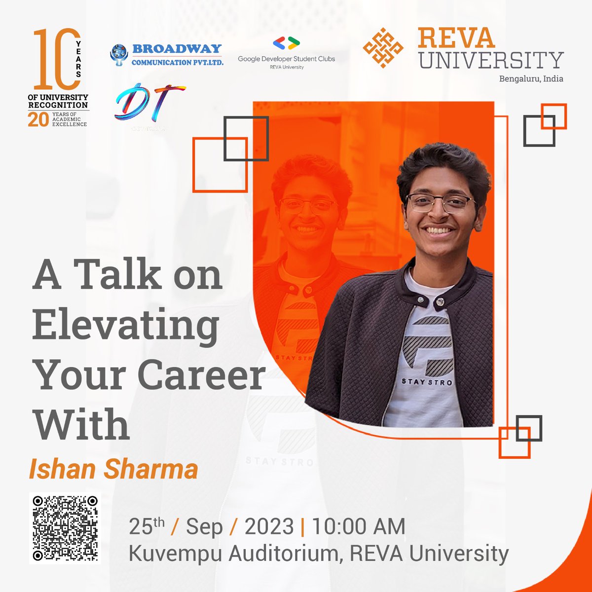Ready to Elevate Your Career?  Join us for an inspiring talk with Ishan Sharma on September 25, 2023, at 10:00 AM in Kuvempu Auditorium, REVA University. Get ready for insights and motivation!  #CareerTalk #REVAUniversity #ElevateYourCareer #LifeatREVA #Careerdevelopment