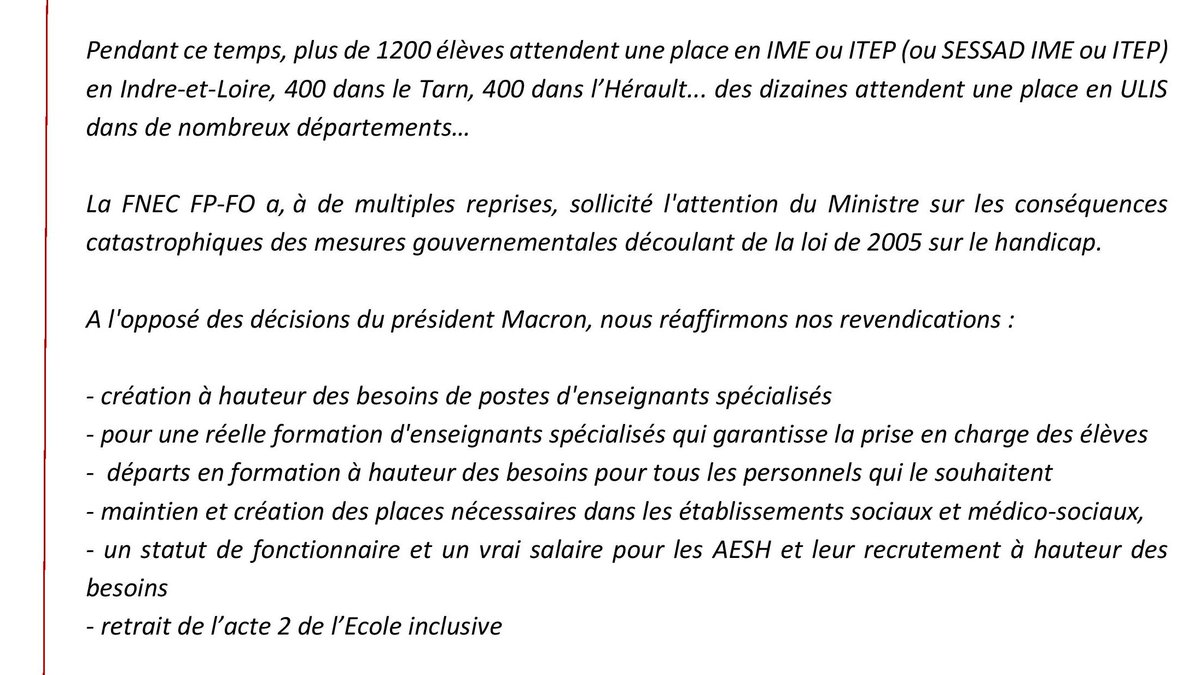 SNFOLC_national's tweet photo. La @FnecFpFO   continuera d’être aux côtés des personnels confrontés aux situations  catastrophiques liées à l’inclusion systématique, portera ses  revendications à tous les niveaux et mettra tout en œuvre pour obtenir  satisfaction.
https://t.co/P70XgBNNBN https://t.co/wDI9Lc2Tu7